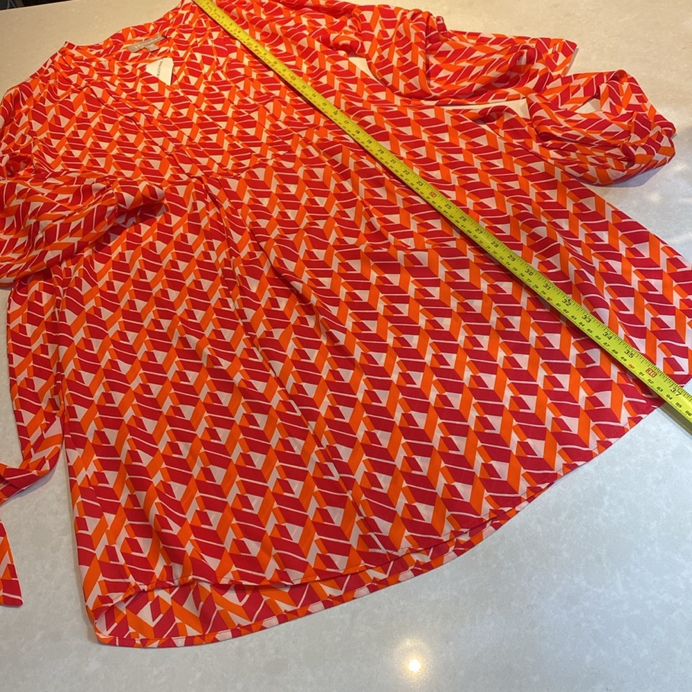 New Banana Republic Geometric Print Belt Front Pleated Dress OrangeMulti Size10 - Picture 7 of 15